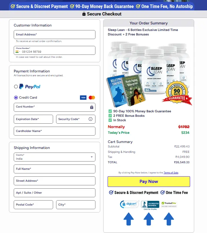 Sleep Lean Order Page